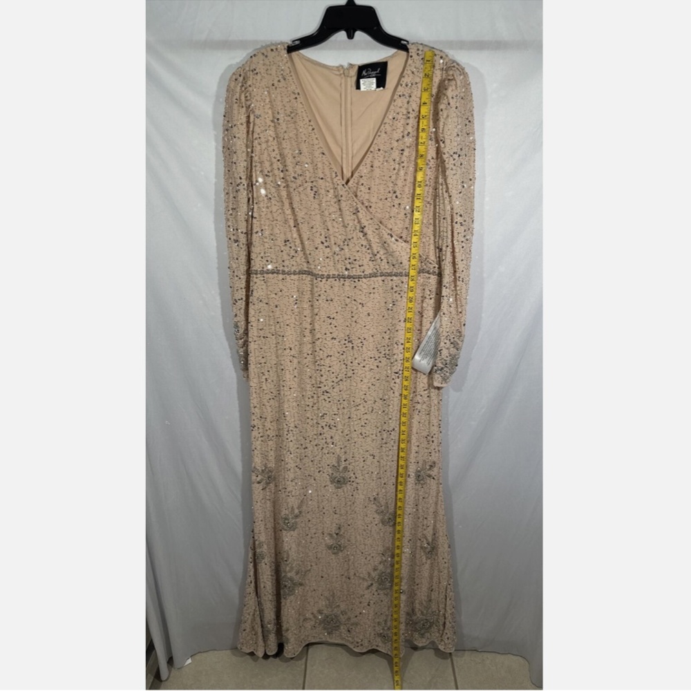 NEW $598 Mac Duggal [ 16 ] Sequin Floral Embellished Long Sleeve‎ Gown Nude - Picture 5 of 16